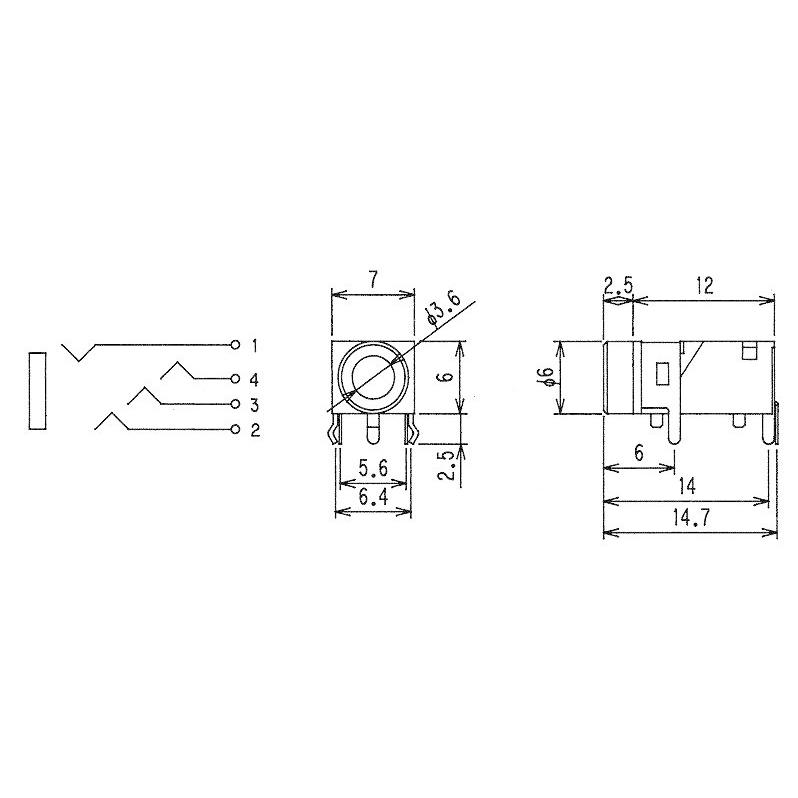 3.5mm 4極ジャック 基板取付用 マル信無線電機 MJ-2135 : 津パーツ店