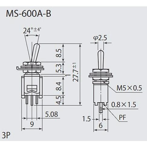 トグルスイッチ 3P ON-ON ミヤマ電器 MS-600A-B : 津パーツ店 - 通販 - Yahoo!ショッピング