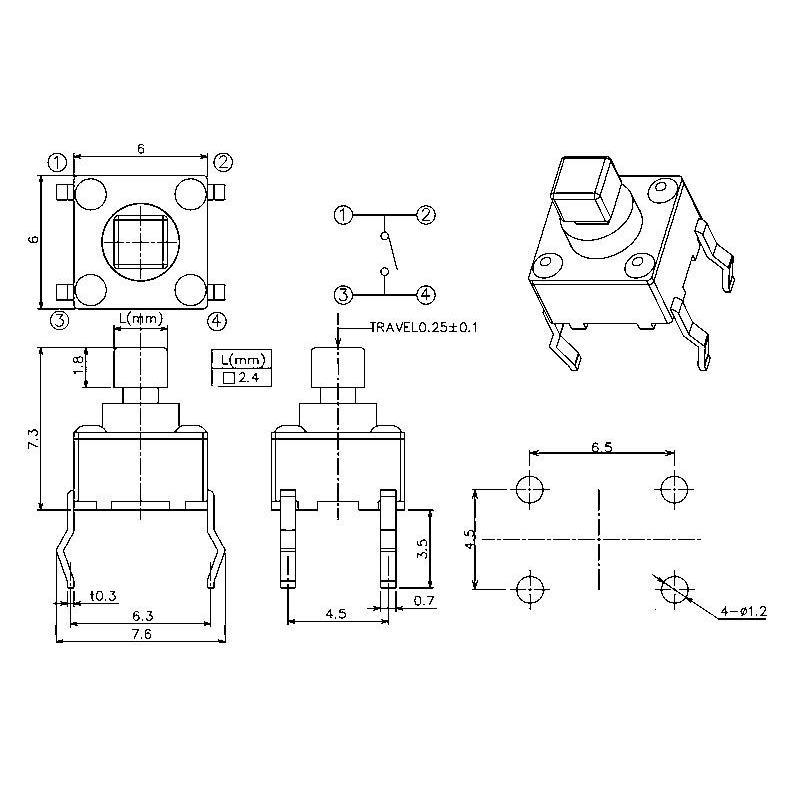 タクトスイッチ 6mm×6mm 赤 : 津パーツ店 - 通販 - Yahoo!ショッピング