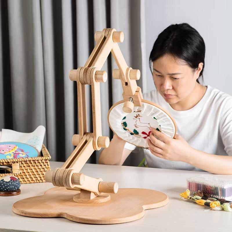 刺繍刺繍枠スタンド調整可能な回転刺繍フレーム木製スタンディング