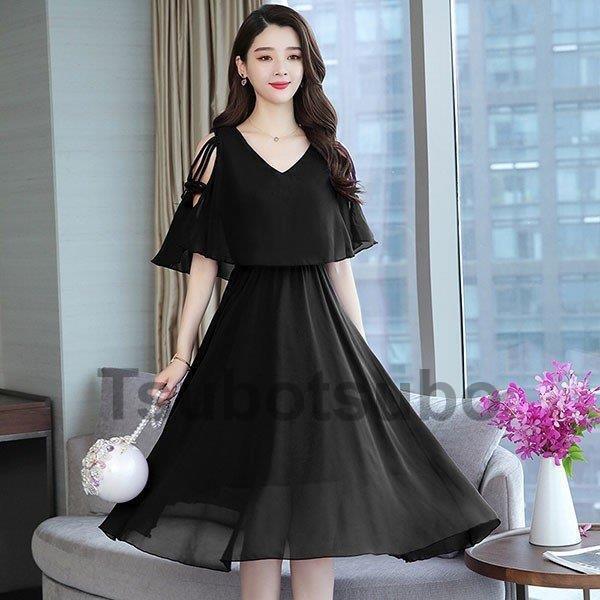 安心の正規輸入品 ワンピース レディース 40代 きれいめ 夏 膝丈ワンピース 半袖 Vネック シフォン 肩出し 大きいサイズ パーティードレス おしゃれ 可愛い 通勤 Ol 上品 着痩せ アウトレット店舗 Www Superavila Com