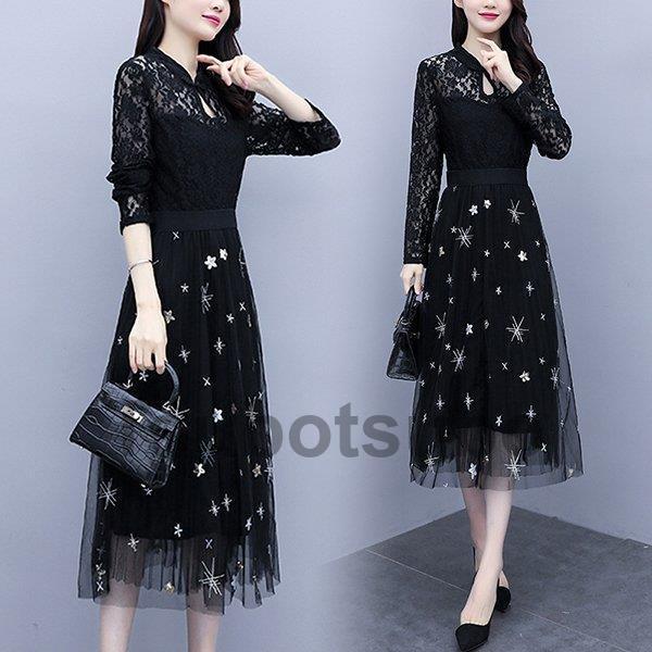 安いアウトレット モール ワンピース レディース 40代 代 春秋 長袖 きれいめ 上品 レースワンピース チュール ロング 大きいサイズ パーティードレス おしゃれ 韓国風 着痩せ 通勤 Ol 在庫入替特価 Www Superavila Com