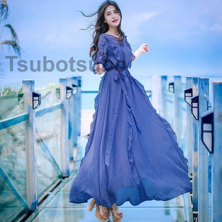 高価 買取 マキシワンピース ワンピース レディース オシャレ 上品 フリル マキシ丈ワンピース フレア ｖネック 30代40代50代 ワンピース ロング お呼ばれ 在庫品即発送 Www Superavila Com