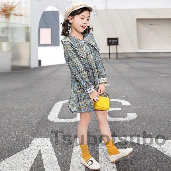 バーゲン 子供服 ワンピース キッズ 女の子 長袖 おしゃれ 秋冬 韓国子供服 ジュニア 膝丈ワンピース チェック柄 折り襟 子供ドレス Dress カジュアル 可愛い 通学着 新品 人気ブランド Www Gettygraphicsstudio Com