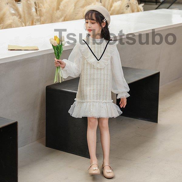 売れ筋 ワンピース キッズ 長袖 子供服 女の子 春秋 キッズワンピース 2点セット ブラウス 子供ドレス ジュニア 結婚式 お姫様 おしゃれ 可愛い カジュアル 新品 150cm ブランドおしゃれ Smetco Be
