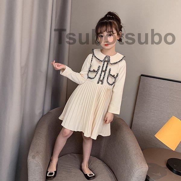 クライマックスセール再値下げ ワンピース キッズ 長袖 子供服 女の子 春秋 キッズワンピース 折り襟 フリル 子供ドレス 結婚式 ジュニア おしゃれ 可愛い カジュアル 小学生 新品 150cm 160cm 送料無料 早い者勝ち Helpit Me