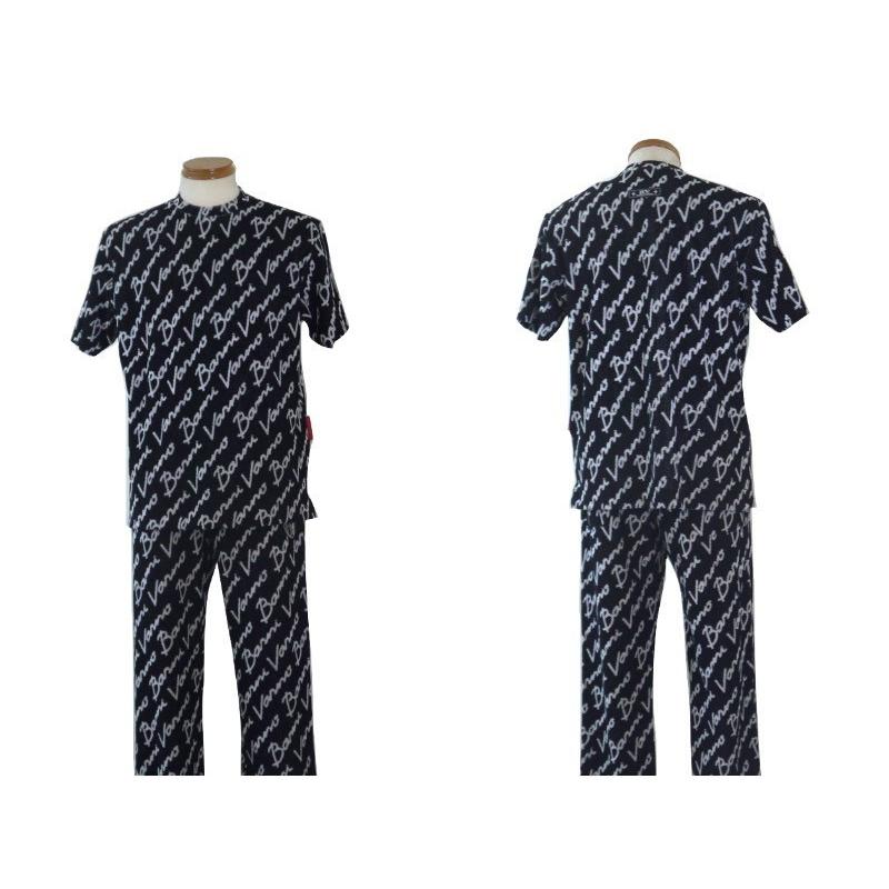 【春夏SALE】バーニヴァーノ/BARNIVARNO 春夏物 ロゴパイル上下セット 678-Mサイズ 黒_2