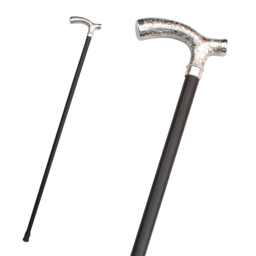ニッケルメッキL型ハンドルステッキ No.48E（木製杖／最長93cm／日本製