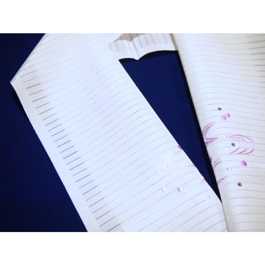 夏物刺繍半衿（シルック）「白地に紫色の流水とラインストーン」｜tsudaya-shinjuku｜05