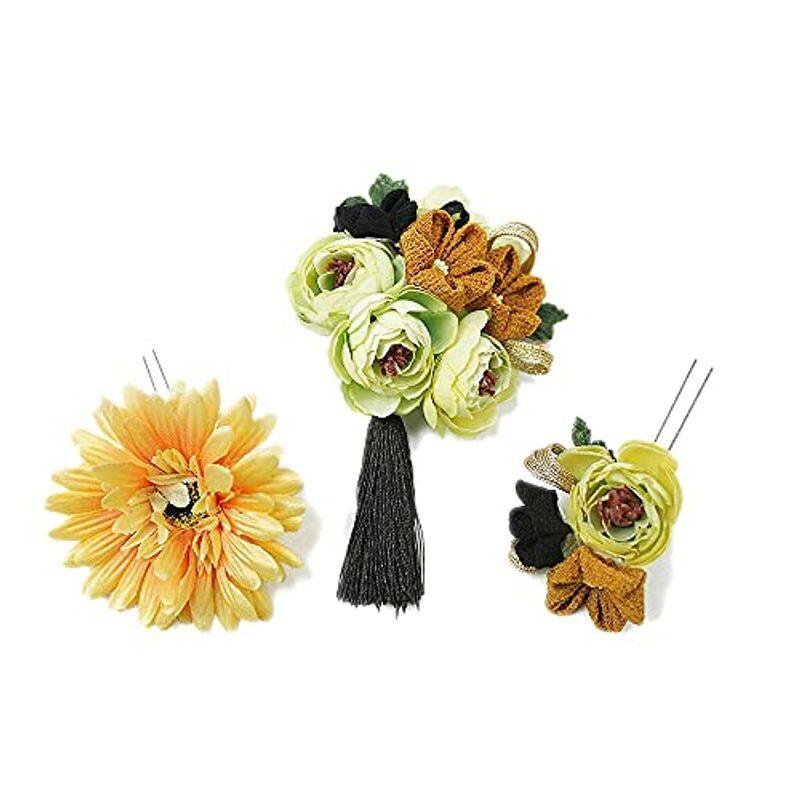髪飾り 成人式 振袖 浴衣 卒業式 袴 結婚式 3点セット 金茶 黒 アンティーク色 花 和 洋 かんざし 手作り 簪 つまみ細工 ちりめん Fwnazzm2ci 着物 浴衣 Www Robotnature Com