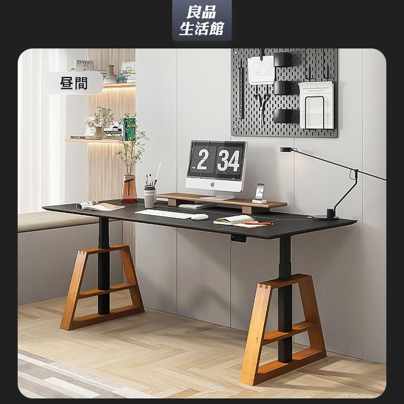 電動昇降デスク 木製脚 レザー天板 ダブルモーター ☆P3倍☆電動式昇降デスク ダブルモーター 立って仕事 木足 障害物検知