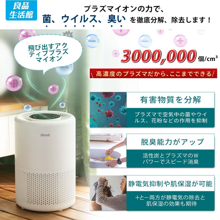 空気清浄機 levoit Core200s プラズマイオン スマホ対応 コンパクト 2重除菌 18畳対応 ウィルス除去 ハウスダスト 花粉 脱臭 【1台4役】 静音 保証2年【正規品】｜tsuhan-123｜02