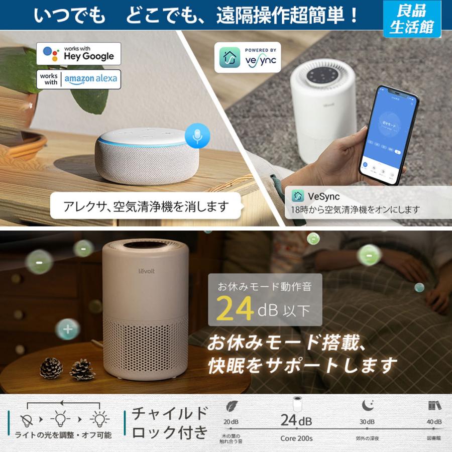 空気清浄機 levoit Core200s プラズマイオン スマホ対応 コンパクト 2重除菌 18畳対応 ウィルス除去 ハウスダスト 花粉 脱臭 【1台4役】 静音 保証2年【正規品】｜tsuhan-123｜12