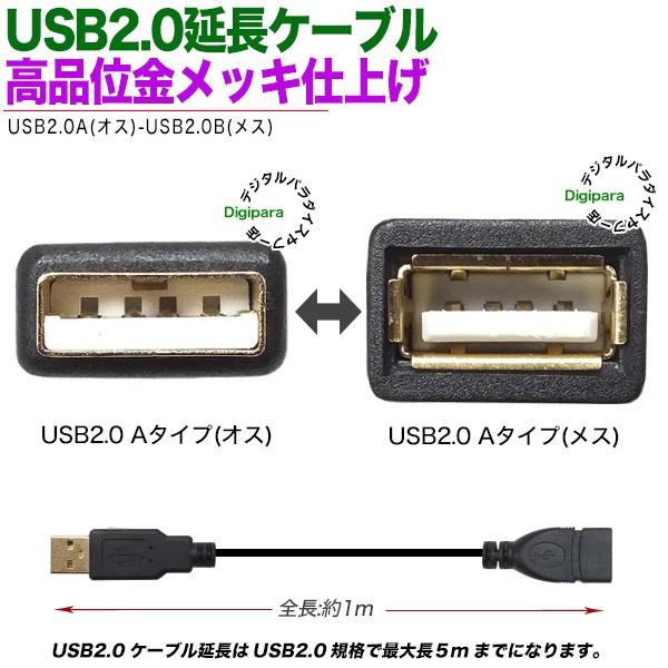 金メッキUSB Aタイプ延長ケーブル 1m USB2.0Aタイプ(オス)-USB2.0A