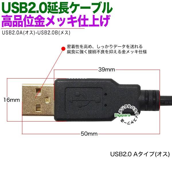 金メッキUSB Aタイプ延長ケーブル 1m USB2.0Aタイプ(オス)-USB2.0A