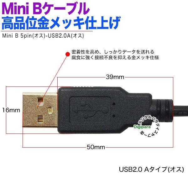 ミニB USBケーブル 5m MiniUSB(オス)-USB2.0Aタイプ(オス) 金メッキ