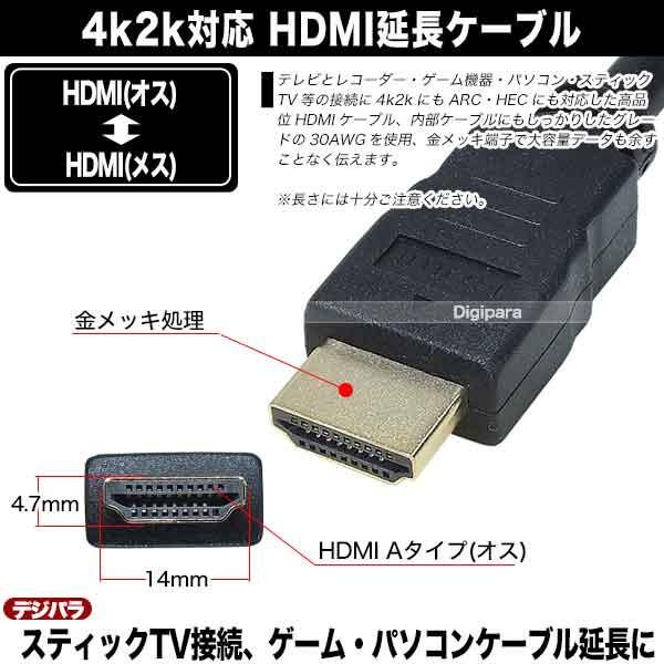 オス - メス HDMI延長ケーブル HDMI延長ケーブル1m HDMI(オス)⇔HDMI(メス)長さ:約1m 4k対応