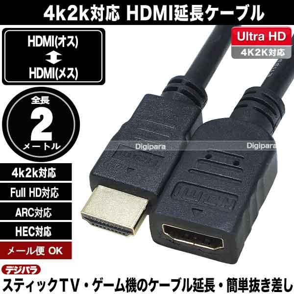 HDMI延長ケーブル2m HDMI(オス)⇔HDMI(メス) 全長:約2m 4k対応