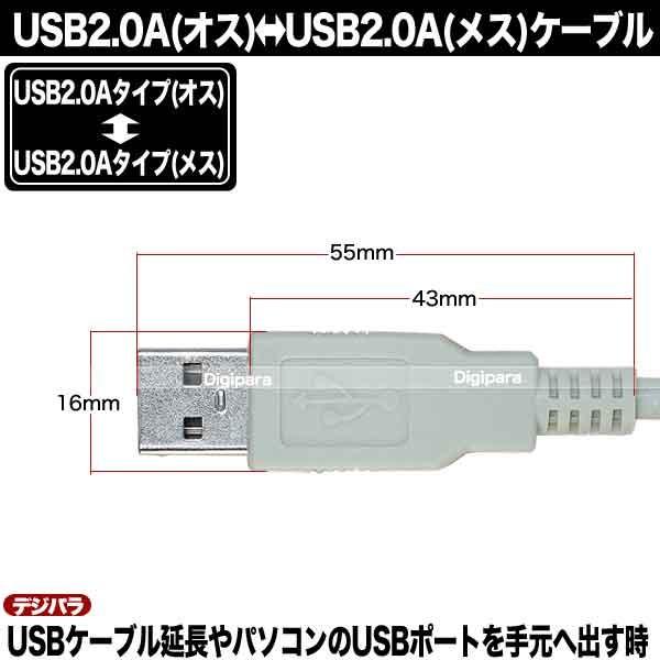 USB延長ケーブル 1m USB2.0Aタイプ(オス)-USB2.0Aタイプ(メス) USB
