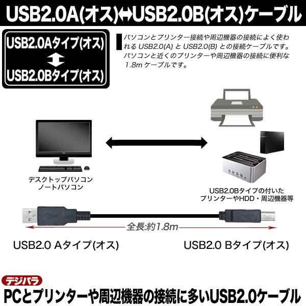 USBケーブル 1.8m USB2.0A (オス)-USB2.0B (オス)  プリンター ハードディスク 周辺機器接続 COMON 2AB-18｜tsuhan-express｜04