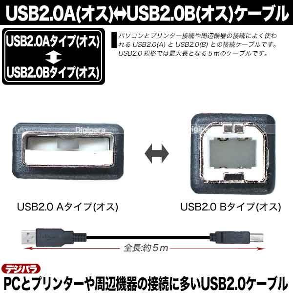 USBケーブル 5m USB2.0A (オス)-USB2.0B (オス)  プリンター ハードディスク 周辺機器接続 COMON 2AB-50｜tsuhan-express｜03