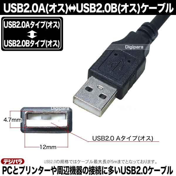 USBケーブル 5m USB2.0A (オス)-USB2.0B (オス) プリンター