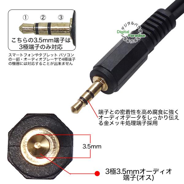 3.5mm→RCA変換ケーブル 3極3.5mm(オス)⇔RCA(メス)赤・白 長さ:20cm