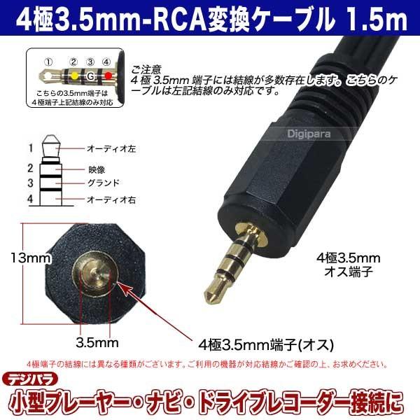 4極3.5mm-RCA変換ケーブル 4極3.5mm L/V/G/R結線(オス)-RCA(オス)赤・白・黄 長さ:1.5m カーナビ・ドラレコ 小型家電等 パナソニックに多い COMON 435-15 :COMON-435-15:デジタルパラダイス - 通販 - Yahoo!ショッピング 4極3.5mm-RCA変換ケーブル 4極3.5mm L/V/G/R結線(オス)-RCA(オス)赤・白・黄 長さ:1.5m カーナビ・ドラレコ 小型家電等 パナソニックに多い COMON 435-15 :COMON-435-15:デジタルパラダイス - 通販 - Yahoo!ショッピング