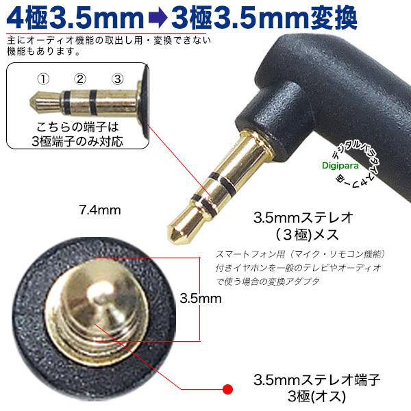 4極3.5mm→3極3.5mmL型アダプタ 4極3.5mm(メス)→3極3.5mm(オス 4極3.5mm→3極3.5mmL型アダプタ 4極3.5mm(メス)→3極3.5mm(オス