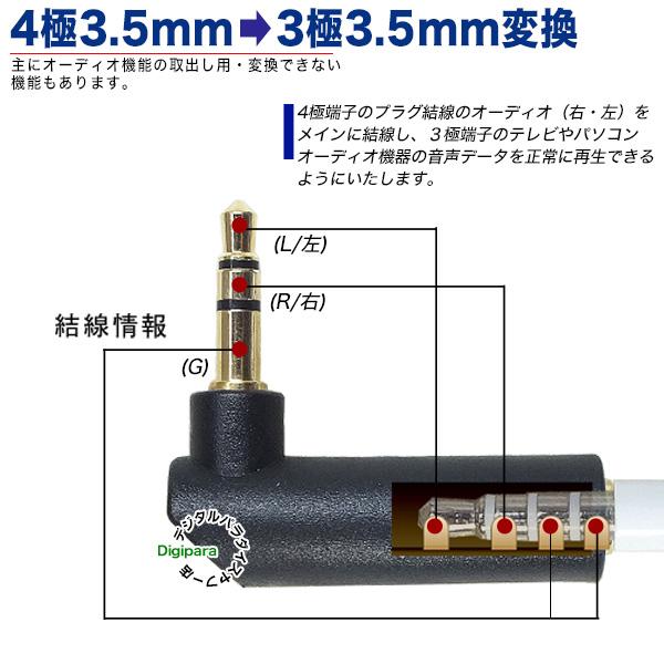 4極3.5mm→3極3.5mmL型アダプタ 4極3.5mm(メス)→3極3.5mm(オス