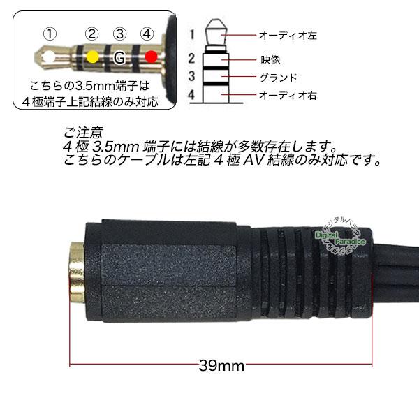 4極3.5mm-RCA変換ケーブル4極3.5mm(メス) L/V/G/R結線-RCA(メス 4極3.5mm-RCA変換ケーブル4極3.5mm(メス) L/V/G/R結線-RCA(メス