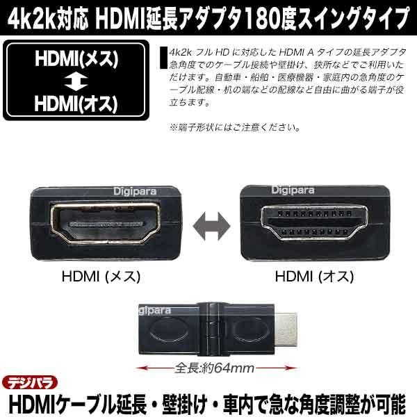 HDMI180度回転アダプタ HDMI(メス)⇔HDMI(オス) 4k2k対応 端子:金メッキ 壁掛けや急角度のケーブル変換  180度まで自由角度スイング A-MFT