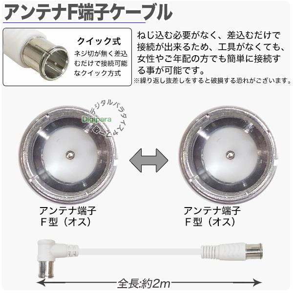 白いアンテナケーブル2m F端子(オス)⇔F端子(オス)L型 全長:約2m 地上波デジタル・BS・ＣＳデジタル放送対応 8k 4k対応 COMON FQ-20A｜tsuhan-express｜03