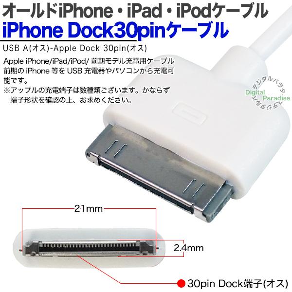 iPhone充電ケーブル Dockコネクタ 1m 30pin Dock端子(オス)-USB2 iPhone充電ケーブル Dockコネクタ 1m 30pin Dock端子(オス)-USB2