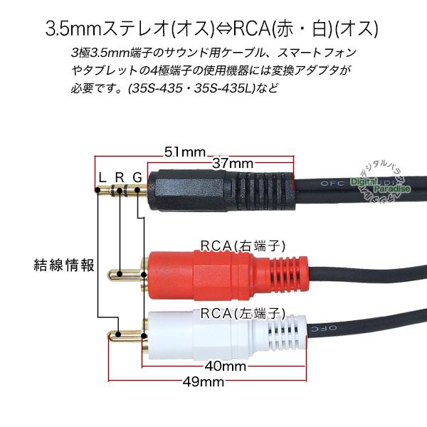 3極3.5mm-RCA変換ケーブル3m 3.5mmステレオ(オス)⇔RCA(オス) オーディオケーブル 全長:約3m パソコン ラジオとスピーカーやアンプ接続 COMON PS-30｜tsuhan-express｜05