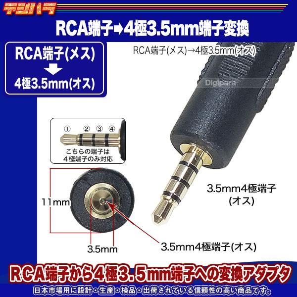 RCA→4極3.5mm変換アダプタ RCA(メス)→4極3.5mm(オス) RCA RCA→4極3.5mm変換アダプタ RCA(メス)→4極3.5mm(オス) RCA