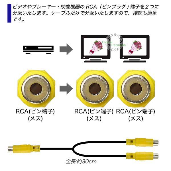 ビデオ2分配ケーブル RCA(メス)→RCA(メス)x2 30cm ビデオケーブル分配