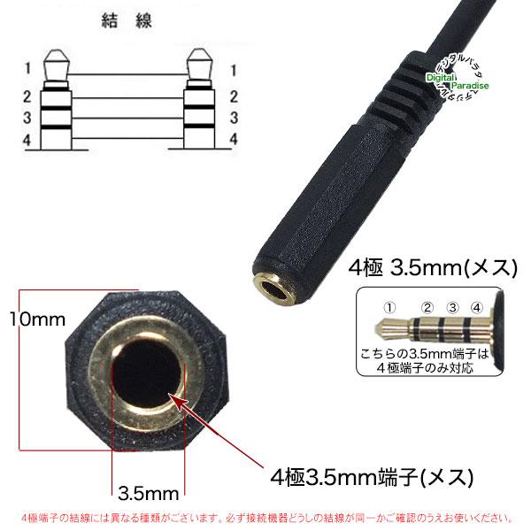 4極3.5mm延長ケーブル50cm 4極3.5mm(オス)-4極3.5mm(メス) スマホ 