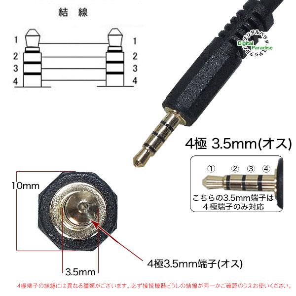 4極3.5mm延長ケーブル2m 4極3.5mm(オス)-4極3.5mm(メス) スマホ・車載