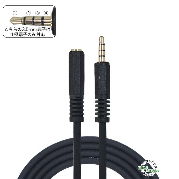 4極3.5mm延長ケーブル3m 4極3.5mm(オス)-4極3.5mm(メス) スマホ・車載