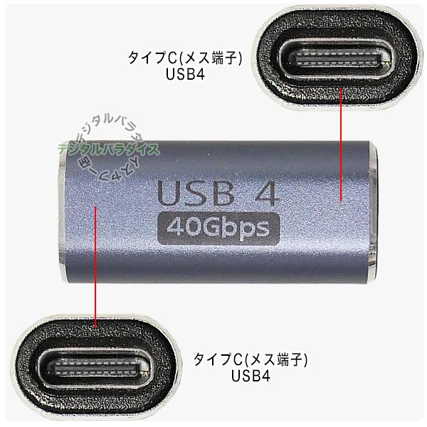 USB4 タイプC 中継アダプタ タイプC(メス)-タイプC(メス) USB4規格