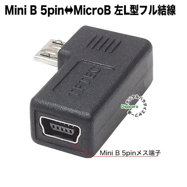 直角 ミニB→マイクロBアダプタ Mini B 5pin(メス)→Micro B