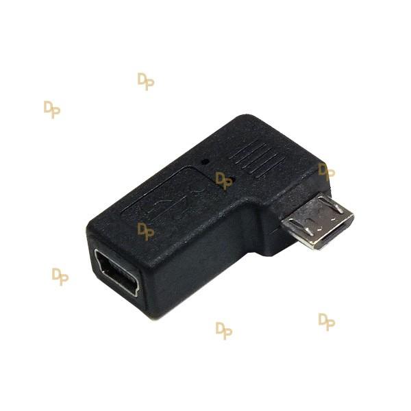 直角フル結線 ミニB→マイクロB L型 Mini B 5pin(メス)→Micro USB2.0