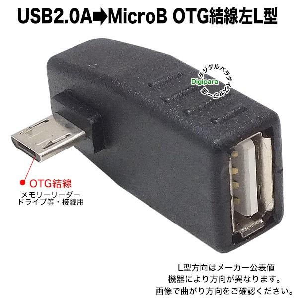 OTG機能 L型変換 USB→マイクロB 左L型変換アダプタ USB2.0Aタイプ