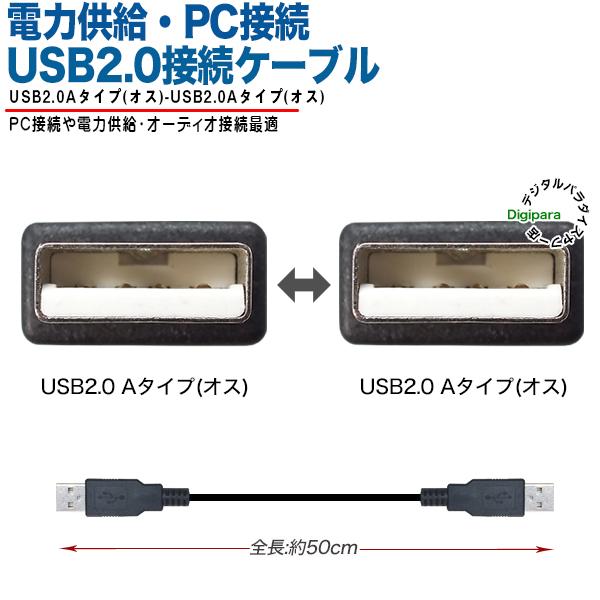 USBケーブル 50cm USB2.0Aタイプ(オス)-USB2.0Aタイプ(オス) 充電