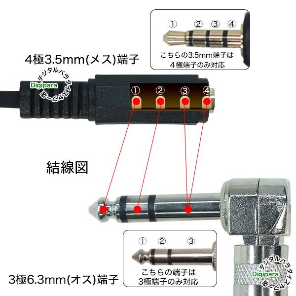 4極3.5mm-6.3mmステレオ変換ケーブル 4極3.5mm(メス)→6.3mm 4極3.5mm-6.3mmステレオ変換ケーブル 4極3.5mm(メス)→6.3mm
