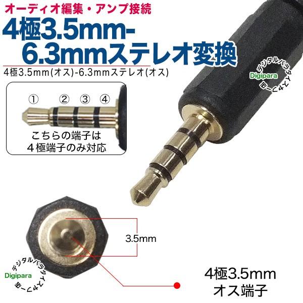 4極3.5mm-6.3mmステレオ変換ケーブル 4極3.5mm(オス)→6.3mm 4極3.5mm-6.3mmステレオ変換ケーブル 4極3.5mm(オス)→6.3mm