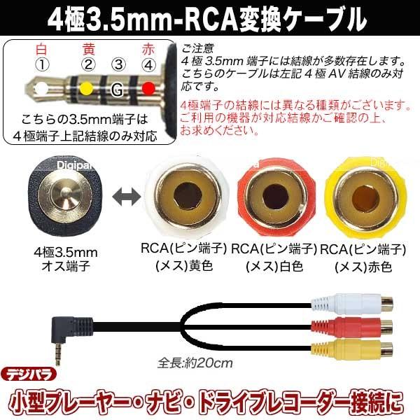 4極3.5mm→RCA変換 L/V/G/R仕様 4極3.5mm(オス)-RCA(メス)赤・白・黄 長さ：20cm パナソニックナビに多い・ドラレコ等 ZUUN 435AZCRF3｜tsuhan-express｜03