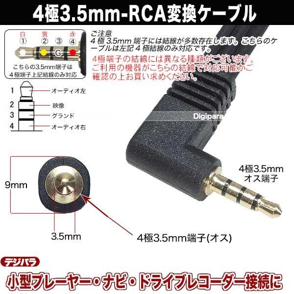 4極3.5mm→RCA変換 L/V/G/R仕様 4極3.5mm(オス)-RCA(メス)赤・白・黄 長さ：20cm パナソニックナビに多い・ドラレコ等 ZUUN 435AZCRF3｜tsuhan-express｜04