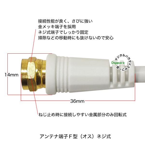 パーソナルアンテナ　白　ゴールドコネクター125センチ アンテナケーブル極細 接続しやすい L字差込式-ネジ式コネクタ | HORIC